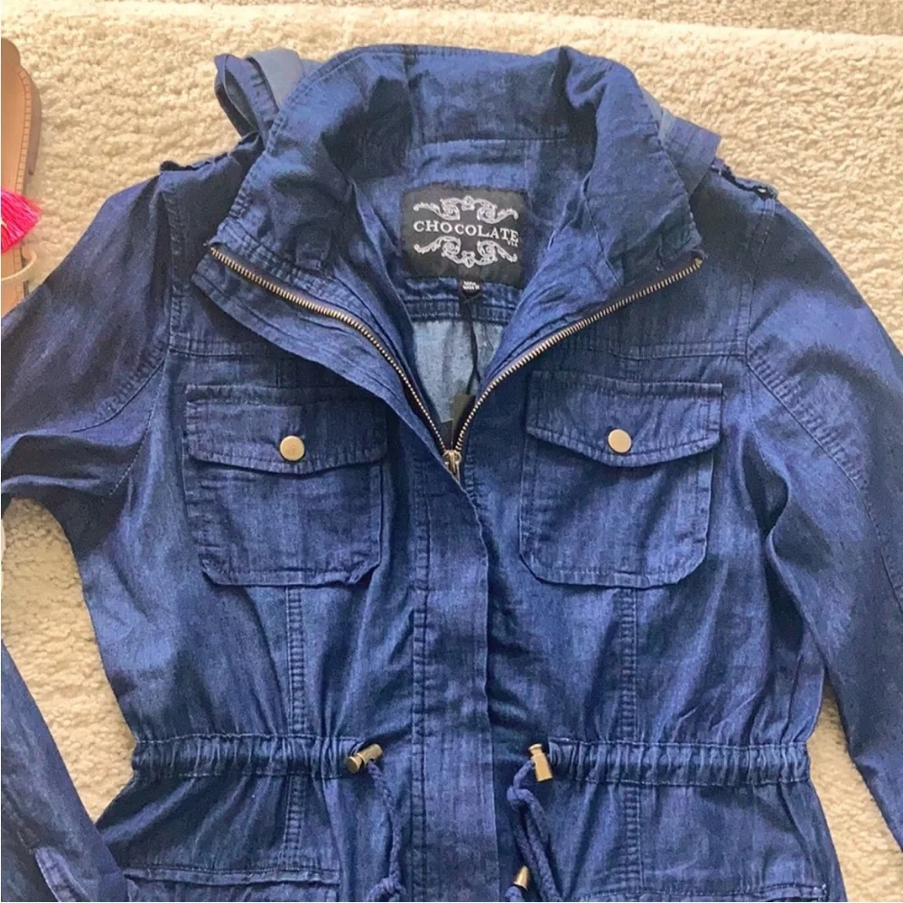 Hooded, Front Zip Denim Jacket - Picture 2 of 10